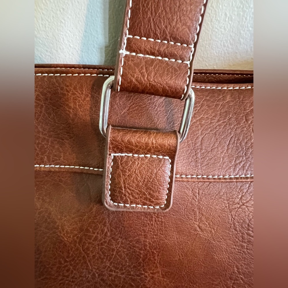 Emporia Brown Sue Tote with Contrast White Stitching Detail - Picture 2 of 10